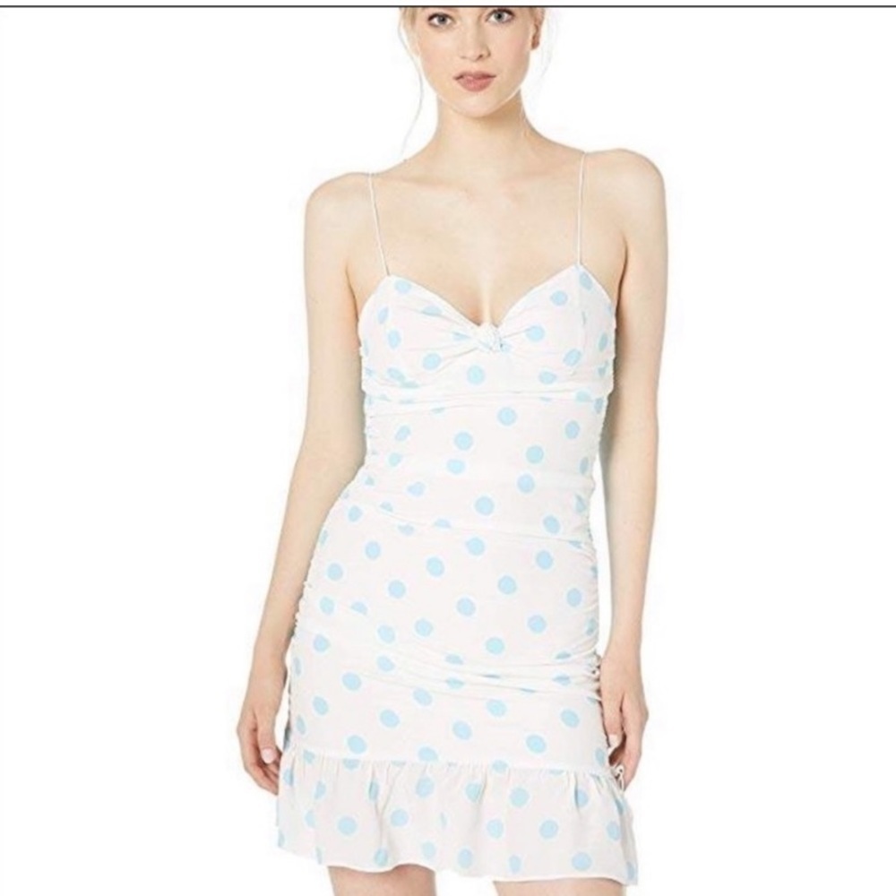 For Love & Lemons Caroline Mini Midi Light Blue Polka Dot Dress New With Tags - Picture 6 of 14